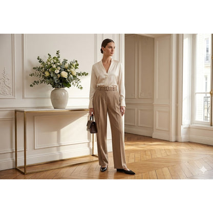 Antonio Melani Pleated Trousers NWT 2 High Waist Wide Leg Tan Pinstripe Pants