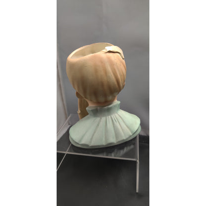 Vintage 1950s Damaged Napco Blonde Lady Head Vase Planter Green Dress Kitsch