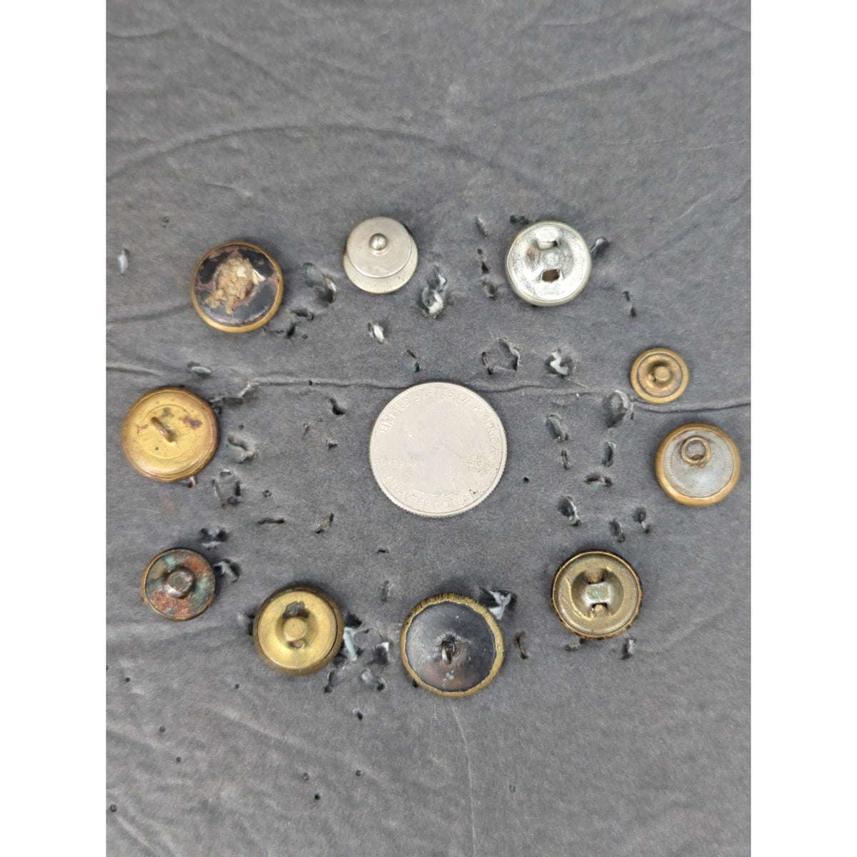 LOT AA of 10 Antique Vintage Victorian Brass Mixed Materials Buttons ESTATE FIND