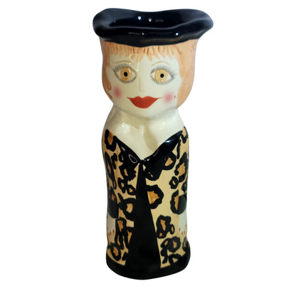 Susan Paley Ganz Laila Lady Figurine Bud Vase Nine Inch Black Gold Whimsical