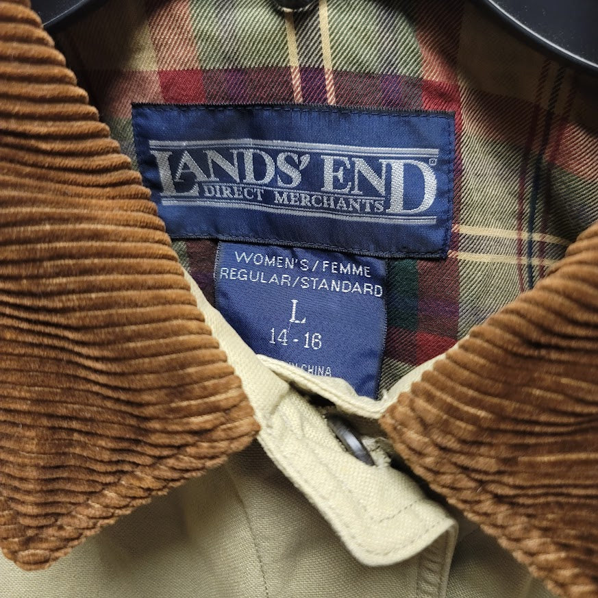Lands End Vintage Women Large 14-16 Barn Chore Farm Coat Jacket Tan Brown Plaid