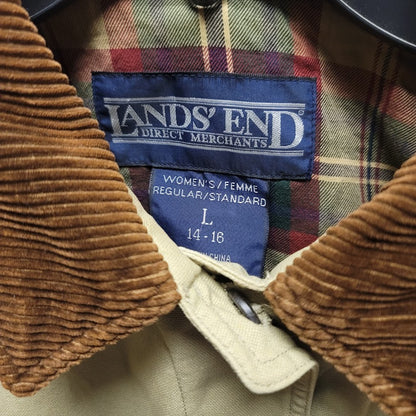 Lands End Vintage Women Large 14-16 Barn Chore Farm Coat Jacket Tan Brown Plaid