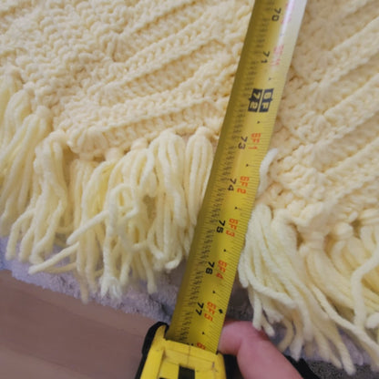 handmade Yellow afghan throw fringe chevron 50" x77" twin zigzag homestead retro