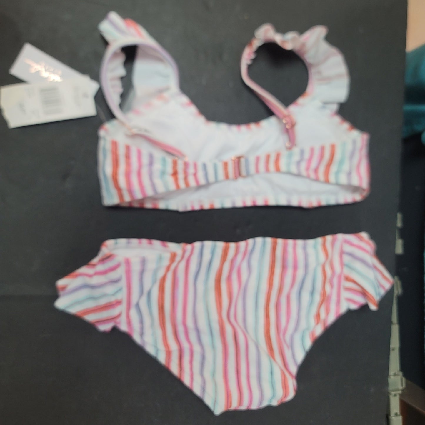 Girls Size 10 NEW raisins 2 pc. Swimsuit bikini top Bottoms Swim striped multi