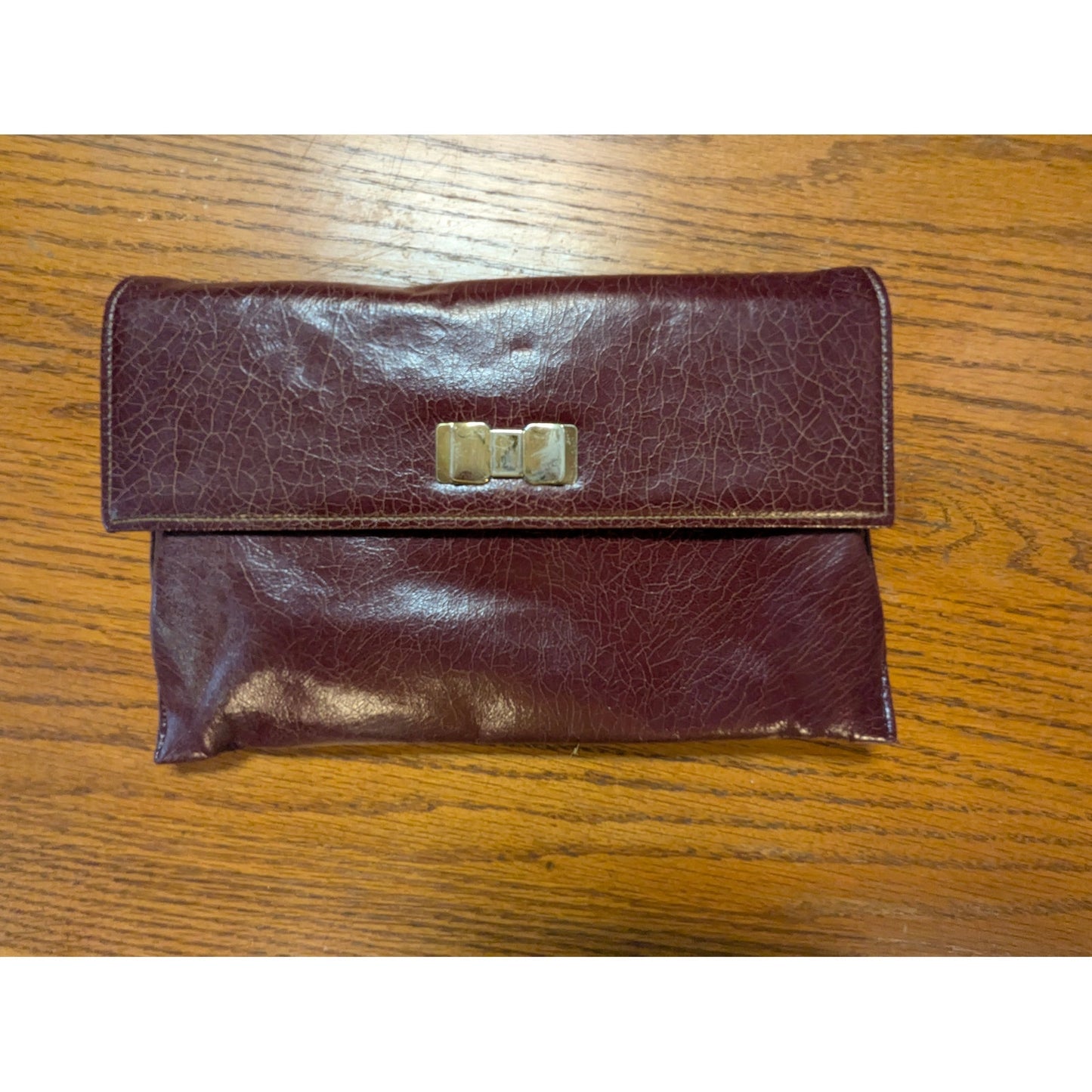 Vintage Burgundy Crinkled Leather Convertible Chain Clutch Shoulder Bag