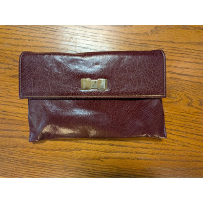 Vintage Burgundy Crinkled Leather Convertible Chain Clutch Shoulder Bag