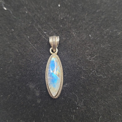 Marquise-cut Rainbow Moonstone Labradorite Sterling Silver Pendant