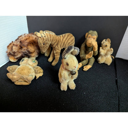 Steiff Vintage Plush Animal Collection Lot 6 Lion mouse zebra monkey owl bunny