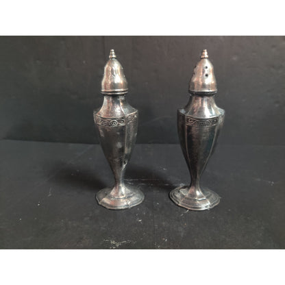 Vintage Peerless Silver Co. Salt And Pepper Shakers Metal Art Deco Pair