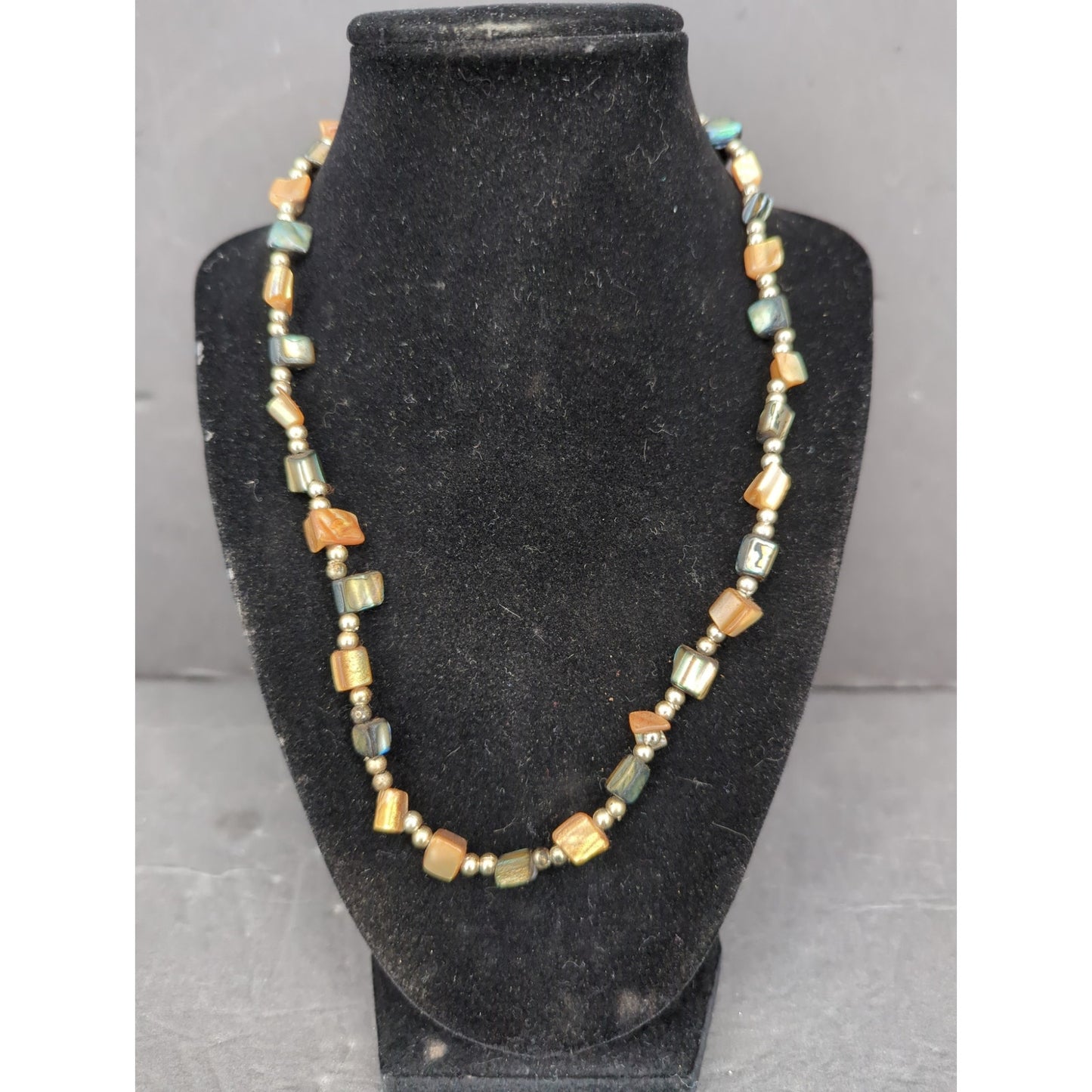 Vintage Earthy Gemstone Bead Gold Tone Bar Station Collar Necklace Boho Chic