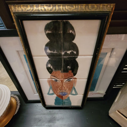 Afrocentric Tile Art African Queen Portrait 80s Glam Wall Decor  19.6" x 10.6"