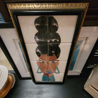 Afrocentric Tile Art African Queen Portrait 80s Glam Wall Decor  19.6" x 10.6"