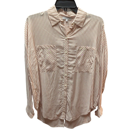 1. State Striped Button Up Shirt Womens XS Pink White Rayon Pocket Blouse