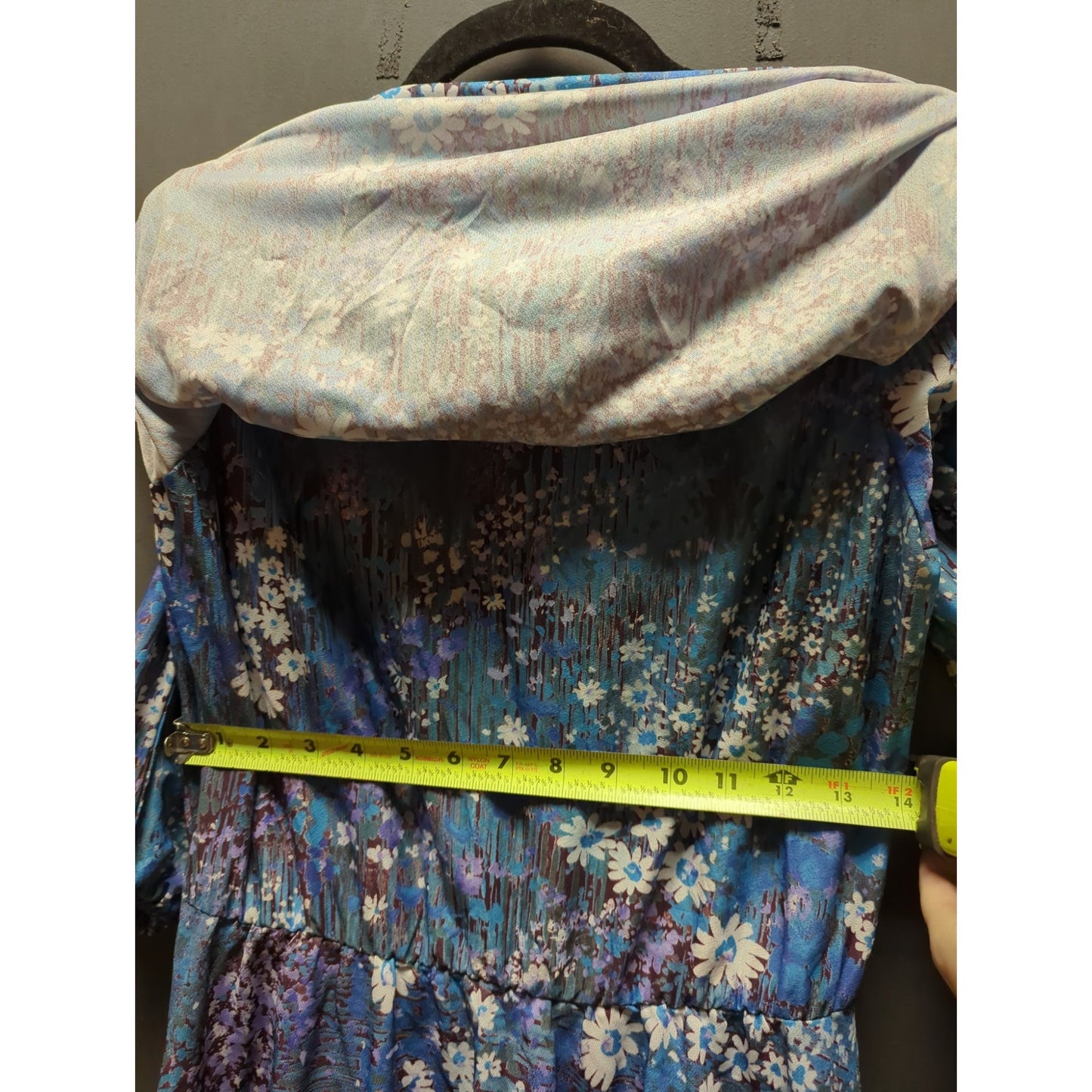 Blue and purple dress Floral dress blouson 1980s Lady Carol Size XL