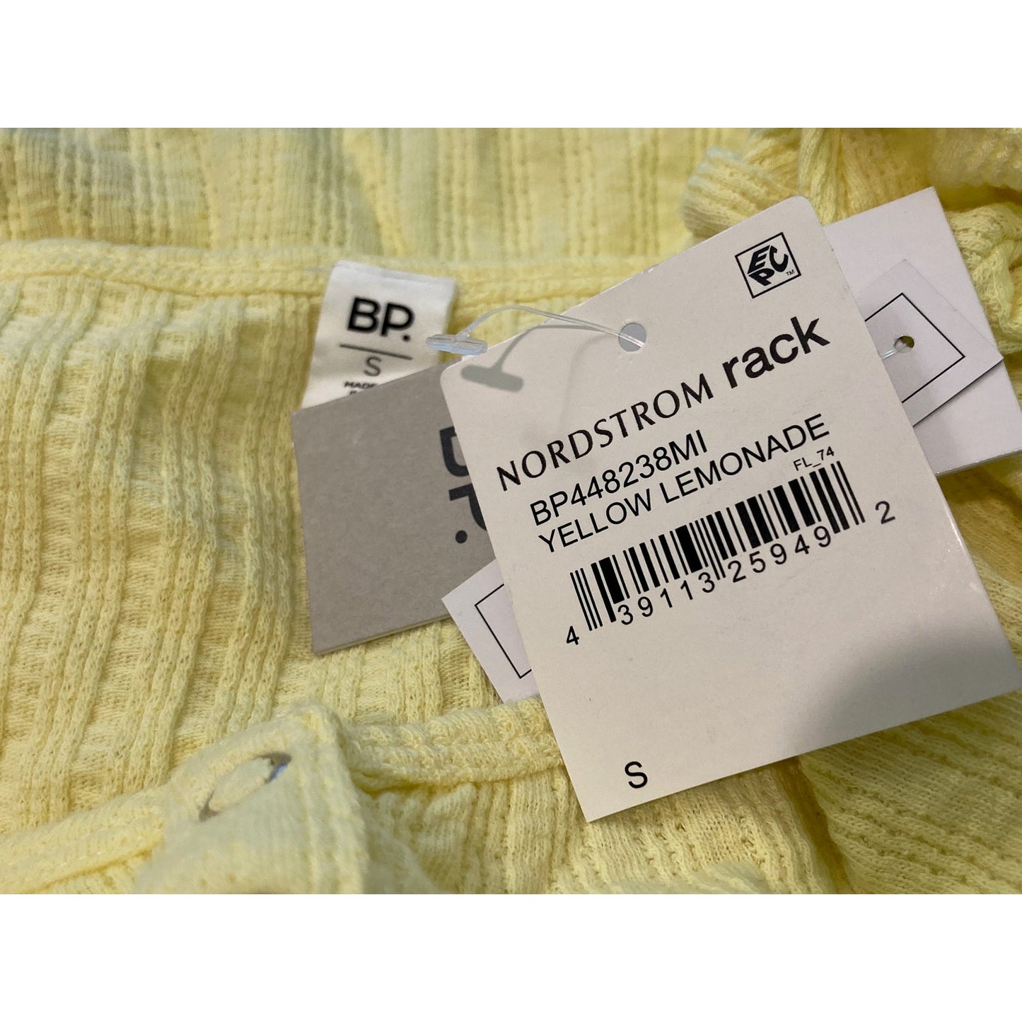 NWT BP. Lettuce Edge Short Sleeve Scoop Henley Crop Top Sz Small Yellow Lemonade