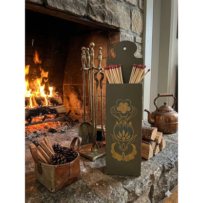 Vintage Wood Wall Hanging folk art Matches Matchstick Holder Box Fireplace Green