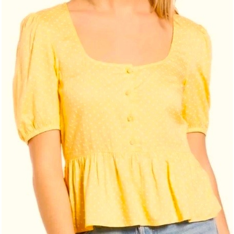 Vero Moda Boho Smocked Button Front Polka Dot Top Sz XL/Extra Large Yellow NWT
