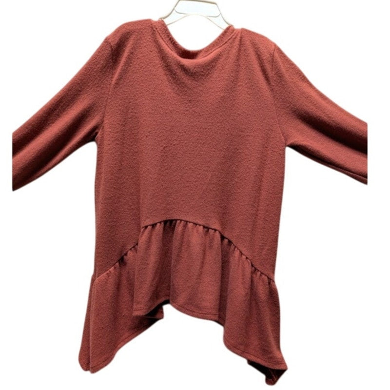 Good Luck Girl Girls' Large rust Long Sleeve Peplum Kerchief Hem Shirt Top