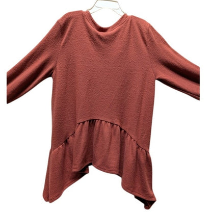 Good Luck Girl Girls' Large rust Long Sleeve Peplum Kerchief Hem Shirt Top