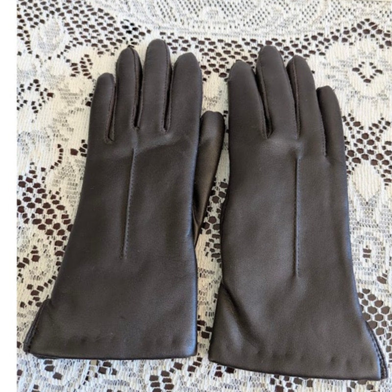 Vintage Aris Chocolate Brown Leather Gloves Fur Lined Old Money Glamour Small