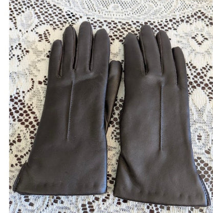 Vintage Aris Chocolate Brown Leather Gloves Fur Lined Old Money Glamour Small