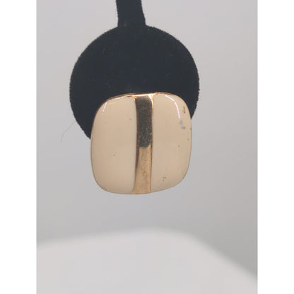Vintage Cream and Gold Stripe Square Post Earrings Retro Minimalist