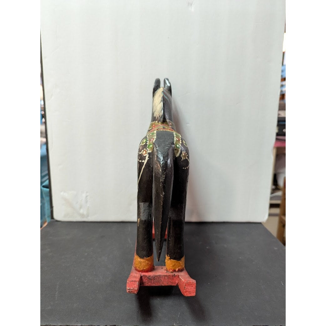 Antique Primitive Folk Art Painted Wood Rocking Horse Wanderer Romani 12” Wide