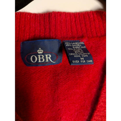 OBR Medium Lambs Wool Angora Blend Red Cropped long sleeve red button up sweater
