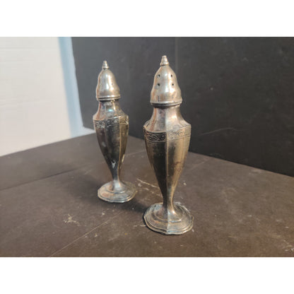 Vintage Peerless Silver Co. Salt And Pepper Shakers Metal Art Deco Pair
