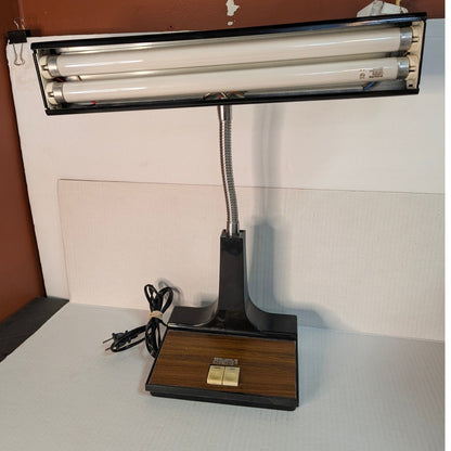 Vintage MCM Faux Wood Grain Fluorescent Desk Lamp Gooseneck Industrial Office