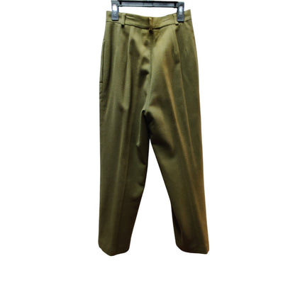 Vintage High Waisted Pleated Front Olive Green 100% Wool Pants Lined 4 Pockets