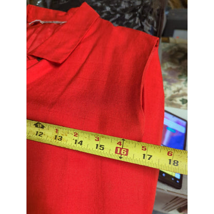 Anne Klein 100% Silk Red Sleeveless Midi Button Front Shirt Dress Vintage Sz 12