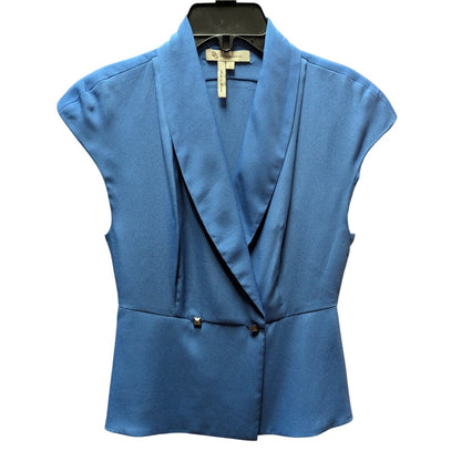 BCBGeneration Blue Double Breasted Peplum Top Sleeveless Shawl Collar Blouse