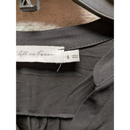All in Favor Size Small Black Blouse Top Roll Tab Sleeve V Neck Career Round Hem