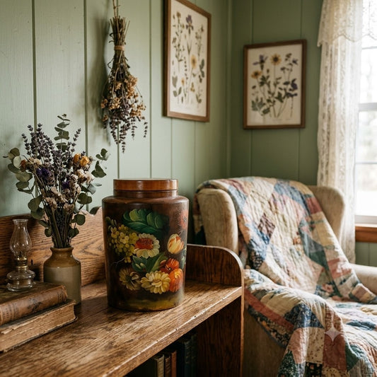 Vintage Hand Painted Floral Ginger Jar Canister Cottagecore Home Decor