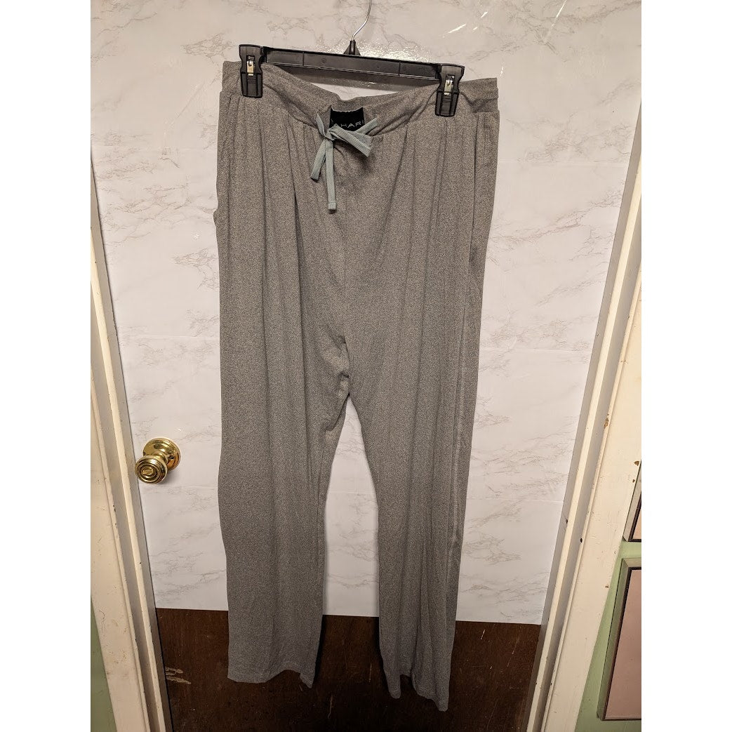tahari Size Medium (32-34) Gray Tie Waist Pajama bottoms PJs wide leg Pockets