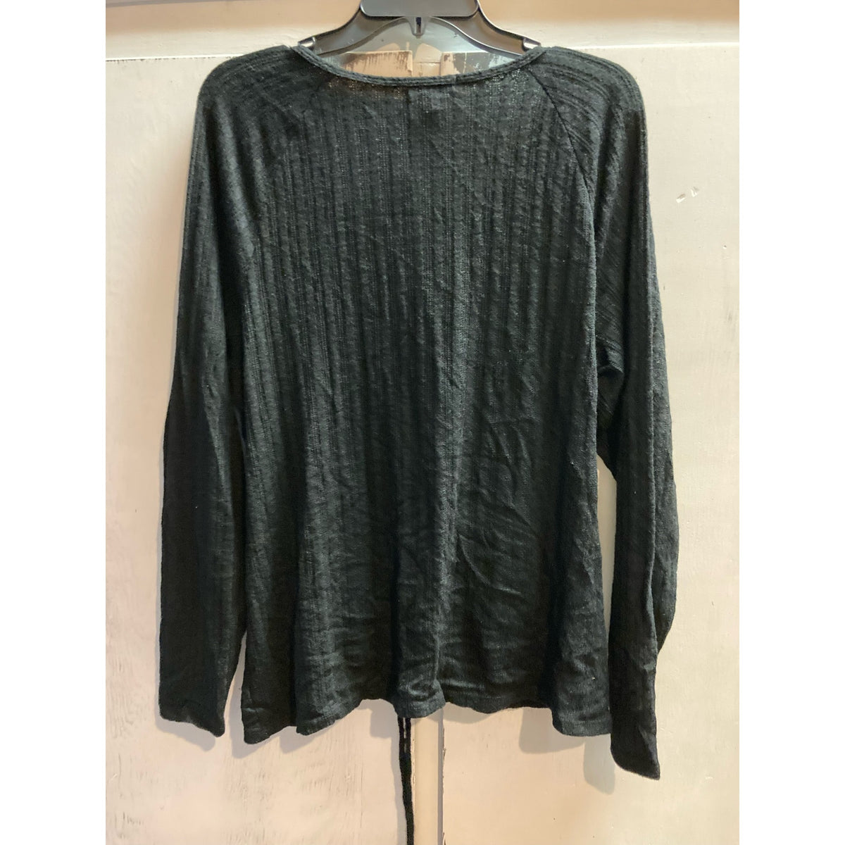 Curvy Sense Women's Top Plus 3X Black NEW Ruched Drawstring V-Neck Long Sleeve