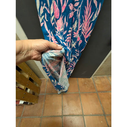 Lilly Pulitzer Essie Maxi Dress Blue Pink Floral Cotton Size Medium Resort