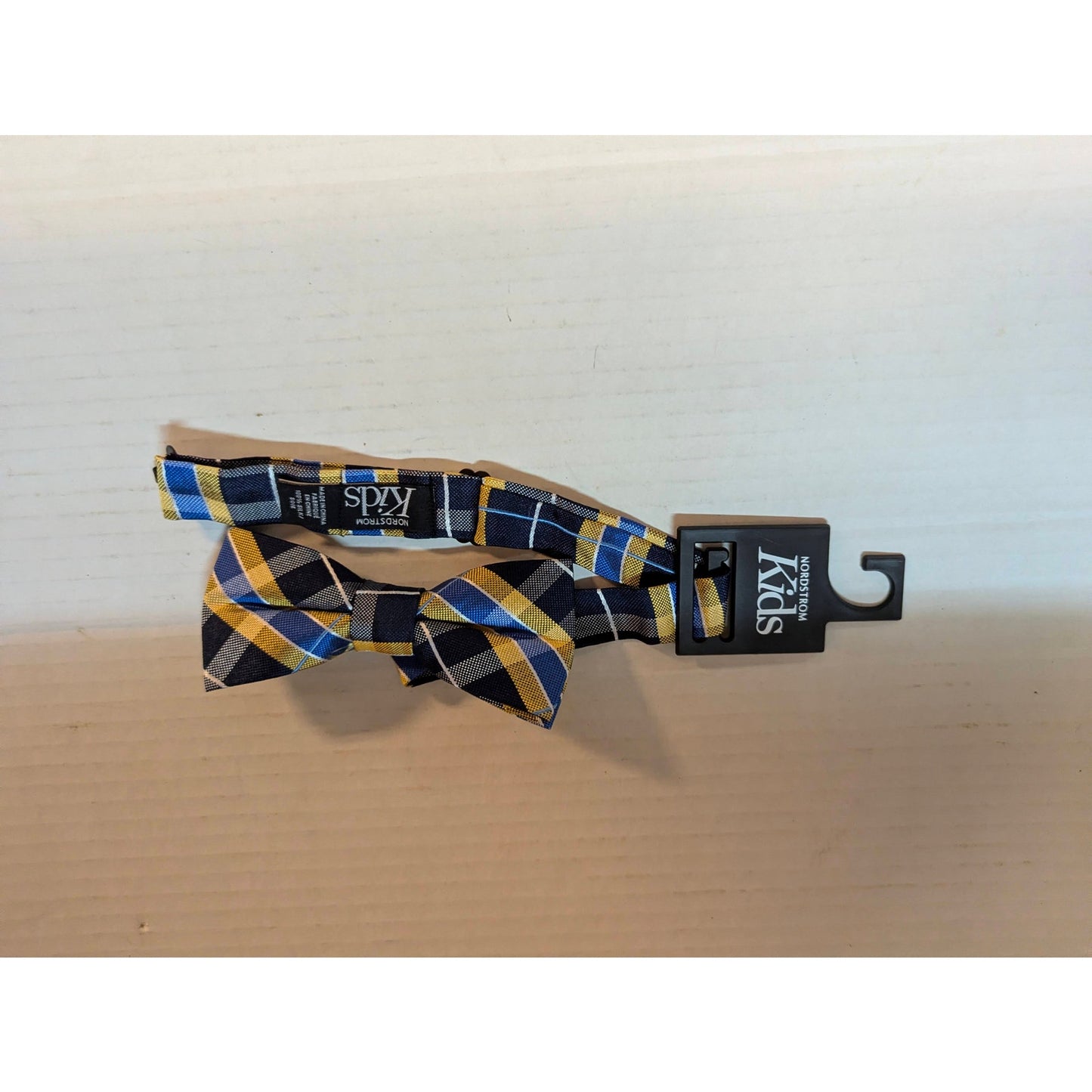 Nordstrom Kids Boys Plaid Pre-Tied Bow Tie Yellow Blue NWT