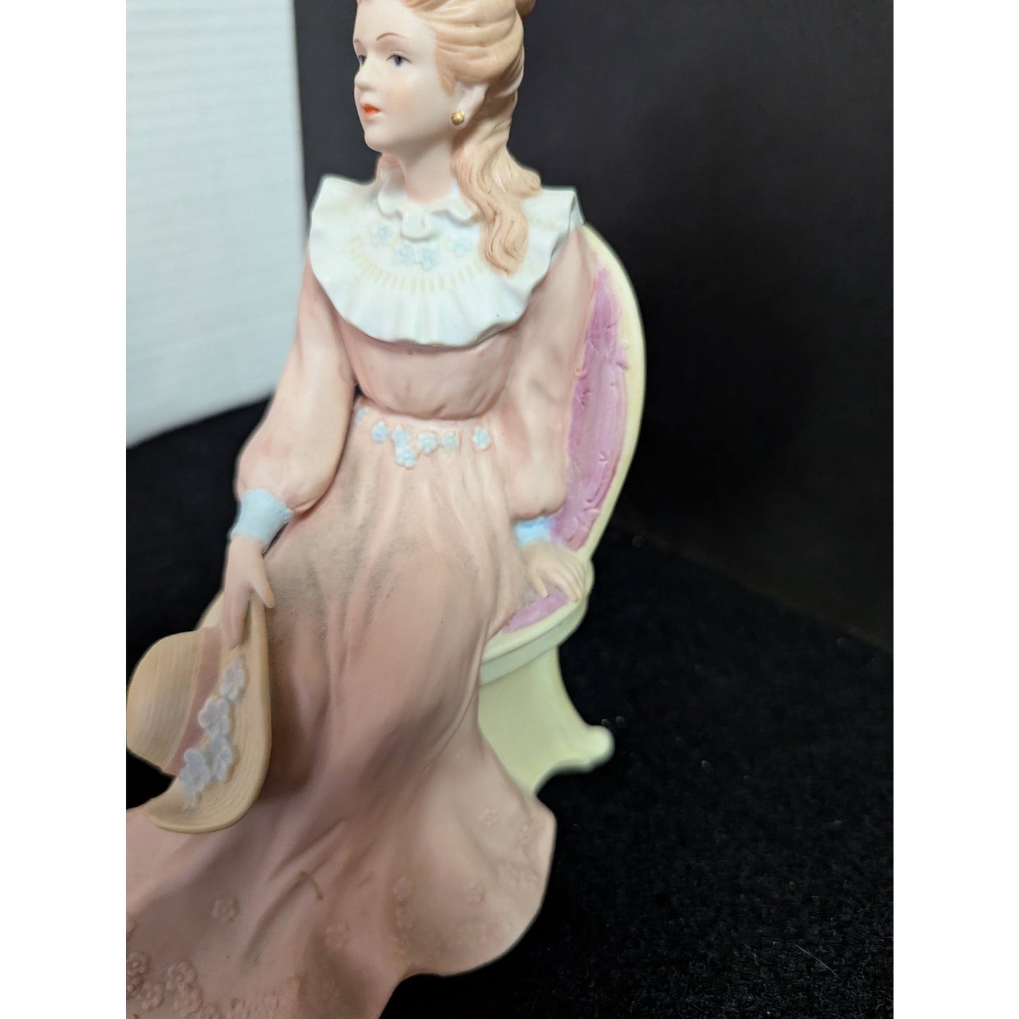 Vintage Bisque Porcelain Seated Victorian Lady Figurine with Hat