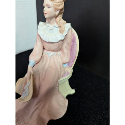 Vintage Bisque Porcelain Seated Victorian Lady Figurine with Hat