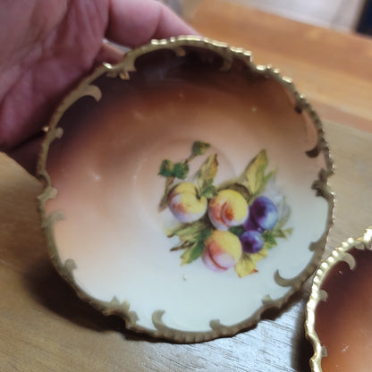 Set of 5 Bavarian handpainted saucer plates 5" Fruit gold trim