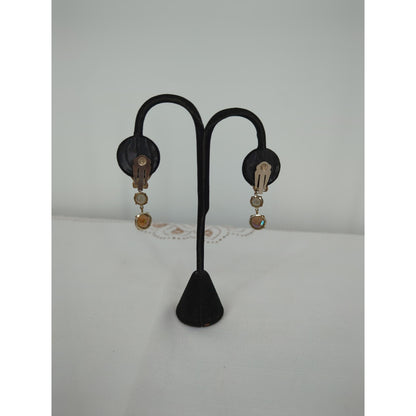 Vintage Aurora Borealis Crystal Drop Clip-On Earrings Retro Glamour