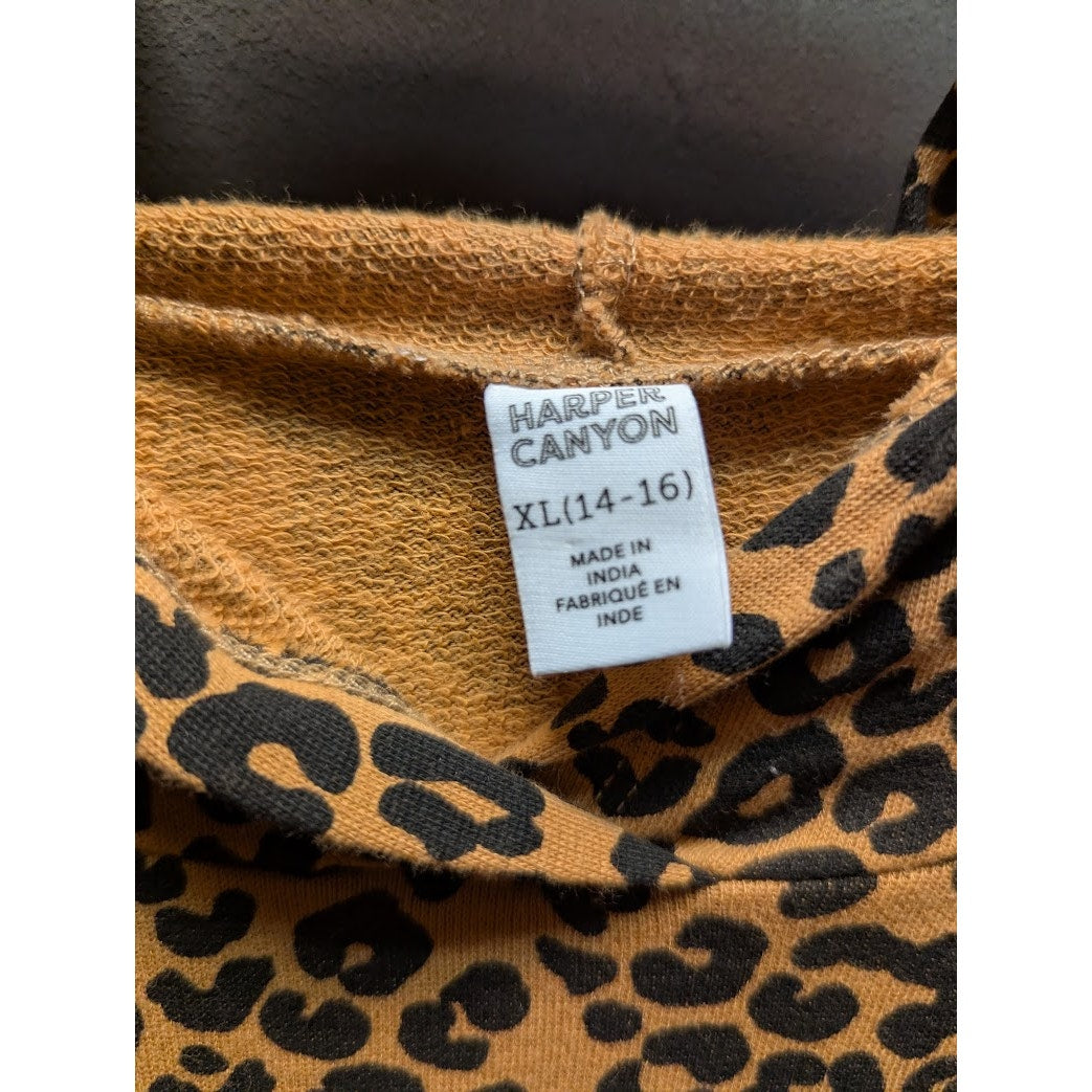 NEW Harper Canyon Girls Leopard Print Lightweight Pullover Hoodie Sweatshirt Top