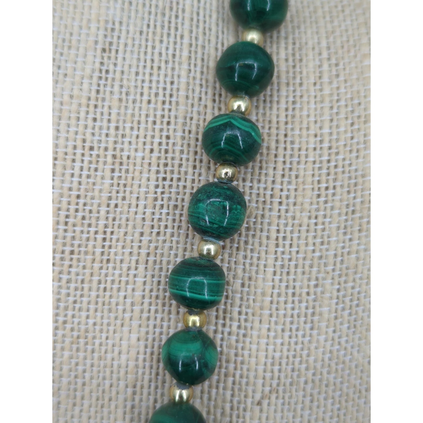Vintage Green Malachite Style Beaded Strand Necklace Gold Accent Jewelry