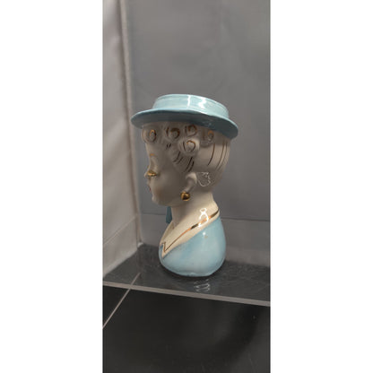 Vintage Irice Japan Lady Headvase Blue Hat Mid Century Kitsch Retro Collectible!