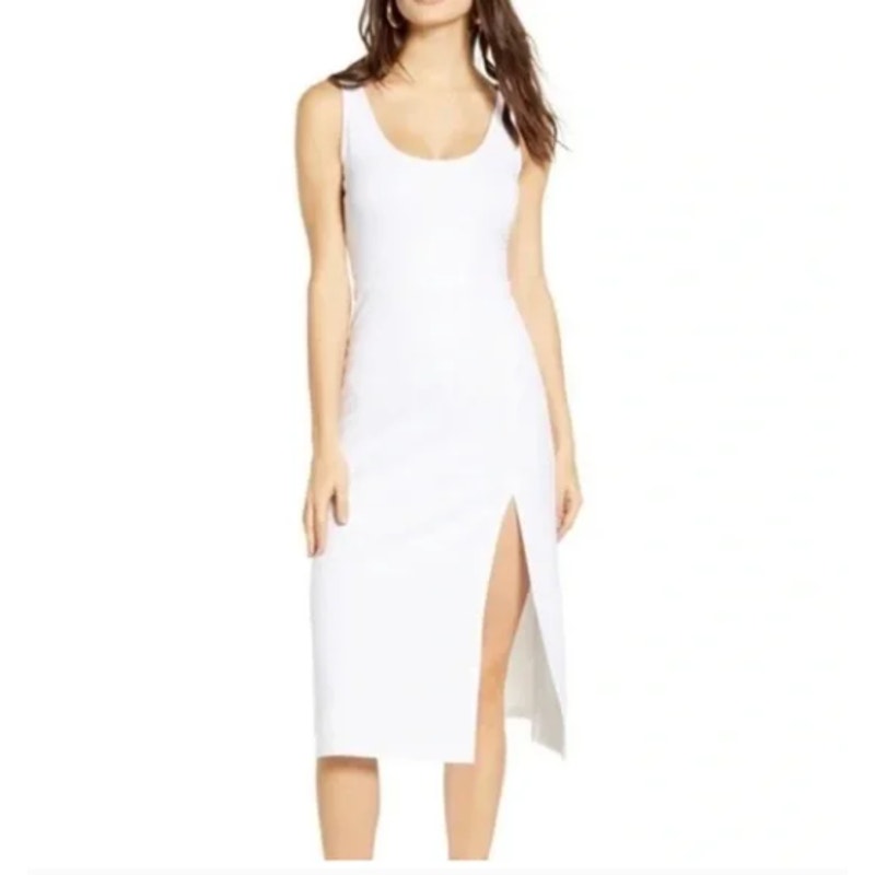 Leith XS Scoop Neck Midi Dress WHITE extra-Small bodycon sleeveless New cocktail
