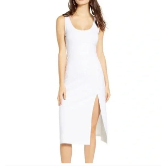 Leith XS Scoop Neck Midi Dress WHITE extra-Small bodycon sleeveless New cocktail