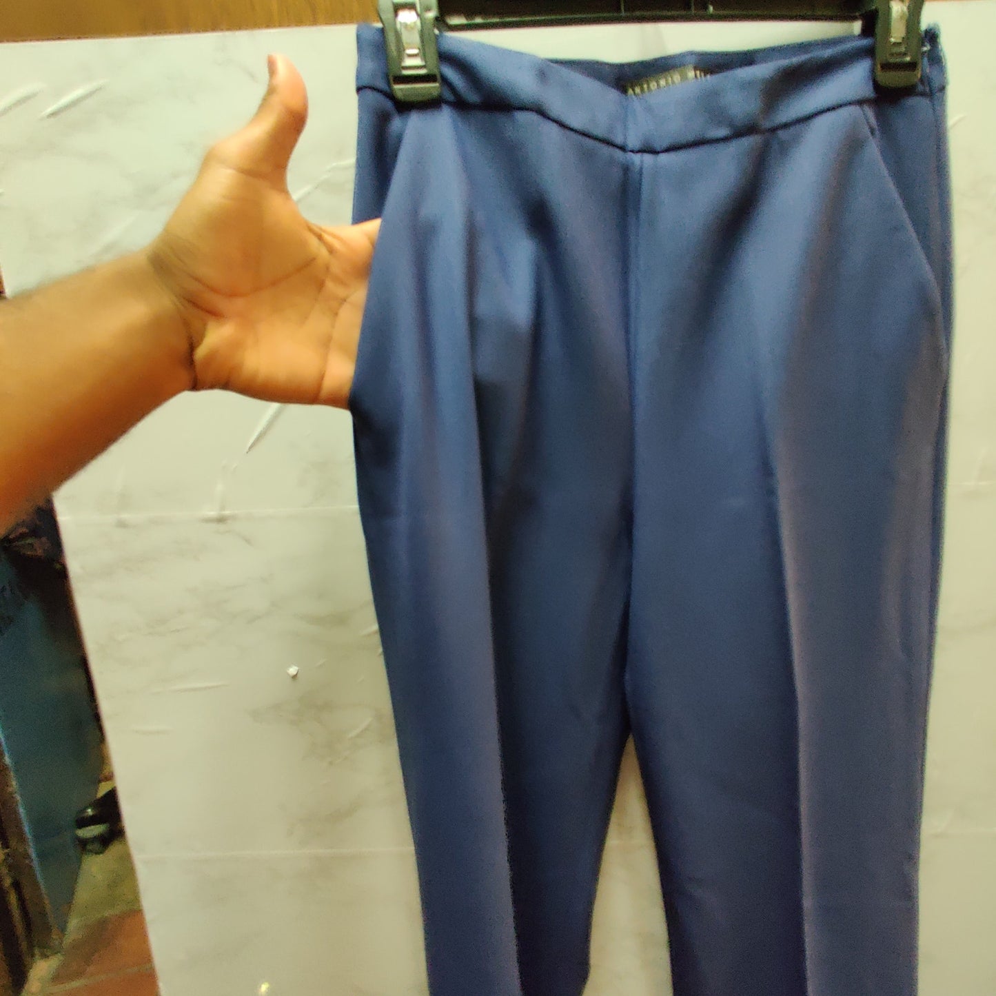 Antonio Melani Royal Blue Wool Blend Side Zip Trousers Career Minimalist Slim 2