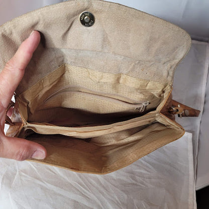 Vintage Genuine Eel Skin Leather Clutch Shoulder Bag Tan Mid-Century Minimalist